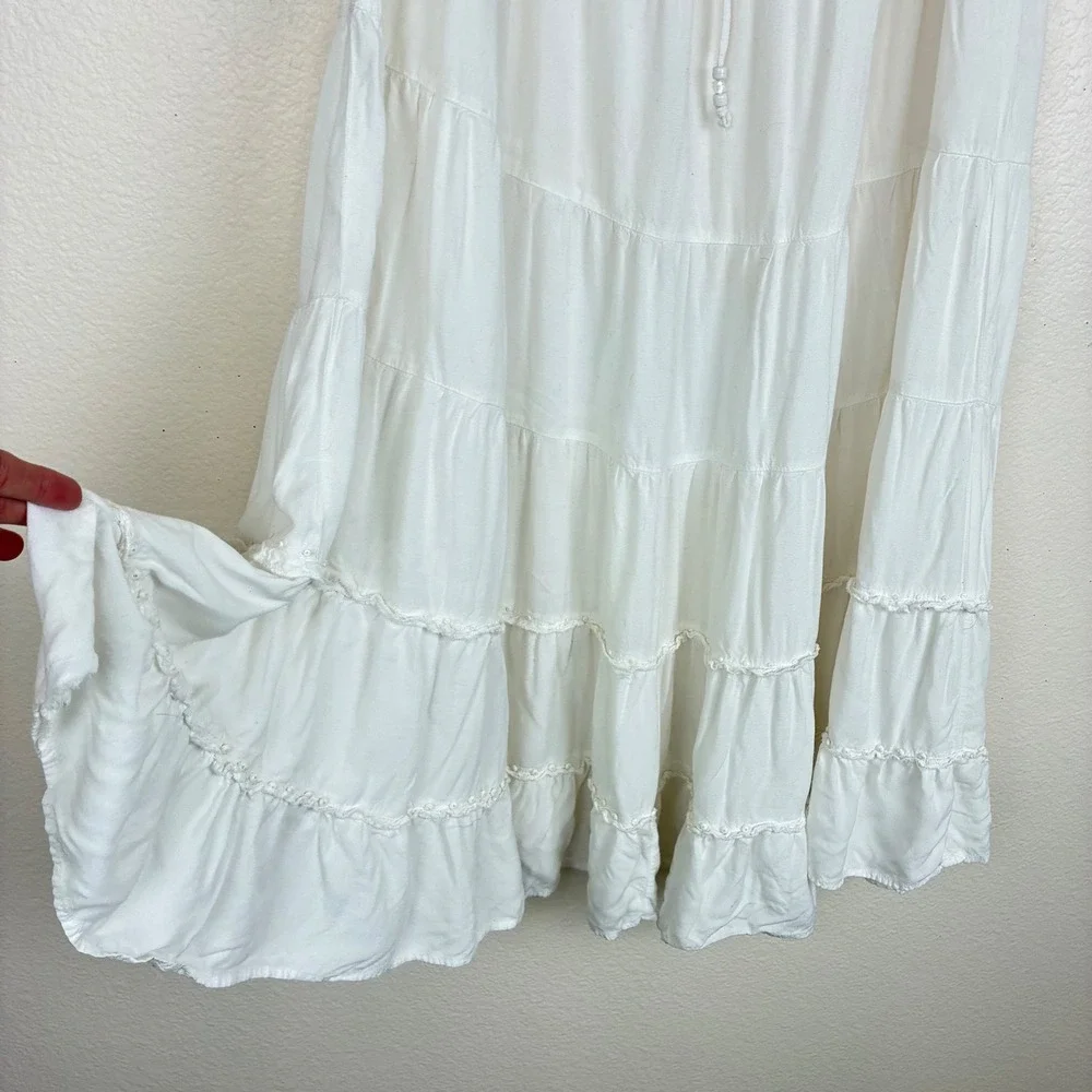 Vintage White Stag Skirt Sz XL Tiered Maxi Boho Peasant Cottage Festival Beaded